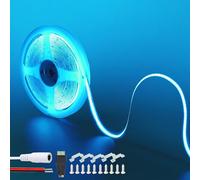Clearhill 12V COB LED Strip Lights16.4FT/5M(No Power Supply),Iceblue,320LEDs/M,with 5521DC Female and red and Black Wire Connectors,8mm Width,IP20,for DIY Home Indoor Decoration