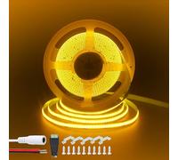 Clearhill 12V COB LED Strip Lights16.4FT/5M(No Power Supply),Orange,320LEDs/M,with 5521DC Female and red and Black Wire Connectors,8mm Width,IP20,for DIY Home Indoor Decoration