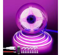Clearhill 12V COB LED Strip Lights16.4FT/5M(No Power Supply),Purple,320LEDs/M,with 5521DC Female and red and Black Wire Connectors,8mm Width,IP20,for DIY Home Indoor Decoration