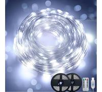 Clearhill 2pack Fairy Lights 10M/32 FT CoolWhite 100LED USB Soft Wire String Lights, Waterproof with Remote & Timer, 8 Modes Lights for Bedroom, Christmas Tree, Indoor Outdoor Decoration