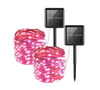 Clearhill 2Pack Solar Fairy Lights, Total20M/65.6FT Pink 200Led Solar String Lights,Cooper Wire String Lights with 8 Modes,Garden Lights Waterproof for Patio Yard Trees Christmas Wedding