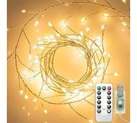 Clearhill 2Pack USB Fairy Lights with Remote Control, 20ft/6M 200LED Warm Firecracker Cluster Lights, 8 Modes, Waterproof Copper Wire String Lights for Bedroom, Wedding, DIY, Garden Decor