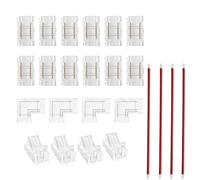 Clearhill 2Pin Transparent Solderless COB LED strip Connector Corner Kit: Wire to strip, L-Shape, Red and Black Wires, for 5V 12V 24V LED