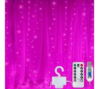 Clearhill 3 * 3Curtain String Lights, 300LED，Pink，8 Modes Fairy Hanging Lights with Remote & Timer, USB Operated, Waterproof for Indoor/Outdoor Decorations - Bedroom, Wedding, Party