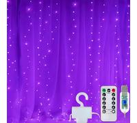Clearhill 3 * 3Curtain String Lights, 300LED，Purple，8 Modes Fairy Hanging Lights with Remote & Timer, USB Operated, Waterproof for Indoor/Outdoor Decorations - Bedroom, Wedding, Party