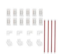 Clearhill 5mm 2Pin 24Packs Transparent Solderless COB LED Strip Connector Corner Kit,Strips to Wire 4Pcs,S to S 12Pcs,L-Shape and Red and Black Wire 4Pcs,for 5V 12V 24V LED Strips