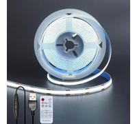 Clearhill 5V 8mm Width USB COB LED Strip Lights with Remote Dimmable Switch,Cool White 6500K,320LEDs/M,8W/M,CRI90,6.56FT/2M,Electroplated Double-Sided Panel Light Strip,Waterproof IP20,for Indoor