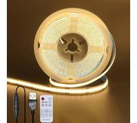 Clearhill 5V 8mm Width USB COB LED Strip Lights with Remote Dimmable Switch,Warm White 3000K,320LEDs/M,8W/M,CRI90,16.4FT/5M,Electroplated Double-Sided Panel Light Strip,Waterproof IP20,for Indoor