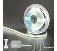 Clearhill 5V COB 320LED Strip with Battery Box and Remote Control,USB & Battery Powered (no Battery),6.56FT/2M,Cool White 6500K,8 Modes,Dimmable and Timer,8mm Width,IP20,for Kitchen,Bedroom,Stairs