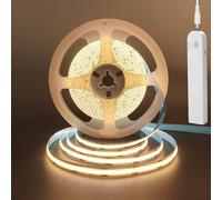Clearhill 5V Motion Sensor Dimmable USB Rechargeable COB LED Strip Lights,Built-in 1500mAh Battery,Three Modes,6.56FT/2M,Warm White 3000K,320LEDs/M,Night for Closet,Wardrobe,Bed,Stairs,Kitchen