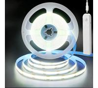 Clearhill 5V Motion Sensor Dimmable USB Rechargeable COB LED Strip Lights,Built-in 1500mAh Battery,Three Modes,9.84FT/3M,Cool White 6500K,320LEDs/M,Night for Closet,Wardrobe,Bed,Stairs,Kitchen