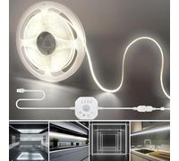Clearhill 5V Motion Sensor Dimmer 320LED Strip Lights,Day or Night 2 Lighting Modes,Time-delay and Brightness Adjustable,9.84FT/3M,Cool White 6500K,8mm Width,for Closet,Kitchen