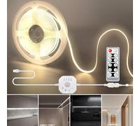 Clearhill 5V USB COB LED Strip Light with Motion Sensor & Remote Control,16.4FT/5M,Natural White 4000K,8mm Width,Day or Night 2 Lighting Modes,Time-delay and Brightness Adjustable,for Closet,Kitchen
