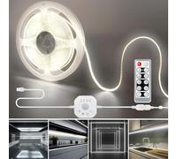 Clearhill 5V USB COB LED Strip Light with Motion Sensor & Remote Control,9.84FT/3M,Cool White 6500K,8mm Width,Day or Night 2 Lighting Modes,Time-delay and Brightness Adjustable,for Closet,Kitchen