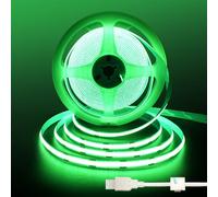 Clearhill 5V USB COB LED Strip Lights,16.4FT/5M,Green,320LEDs/M,8mm Width,Not Waterproof IP20,1M USB Cable,Flexible LED Tape Light for DIY Home Indoor Decoration