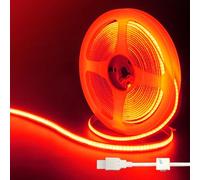 Clearhill 5V USB COB LED Strip Lights,16.4FT/5M,Red,320LEDs/M,8mm Width,Not Waterproof IP20,1M USB Cable,Flexible LED Tape Light for DIY Home Indoor Decoration