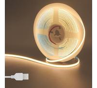 Clearhill 5V USB COB LED Strip Lights,16.4FT/5M,Warm White 3000K,400LEDs/M,5mm Width,Not Waterproof IP20,1M USB Cable,Flexible LED Tape Light for DIY Home Indoor Decoration