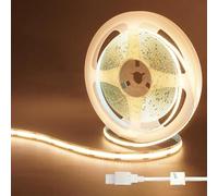 Clearhill 5V USB COB LED Strip Lights,6.56FT/2M,Warm White 3000K,320LEDs/M,8mm Width,Not Waterproof IP20,1M USB Cable,Flexible LED Tape Light for DIY Home Indoor Decoration