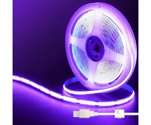 Clearhill 5V USB COB LED Strip Lights,9.84FT/3M,Purple,320LEDs/M,8mm Width,Not Waterproof IP20,1M USB Cable,Flexible LED Tape Light for DIY Home Indoor Decoration