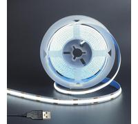 Clearhill 5V USB COB LED Strip Lights,Cool White 6500K,8mm Width 320LEDs/m,8W/m,CRI90,16.4FT/5M,Electroplated Double-Sided Panel Light Strip,Waterproof IP20,Flexible Strip for Indoor Decoration