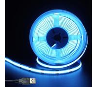 Clearhill 5V USB COB LED Strip Lights,Iceblue,8mm Width 320LEDs/m,8W/m,CRI90,16.4FT/5M,Electroplated Double-Sided Panel Light Strip,Waterproof IP20,Flexible Strip for Indoor Decoration