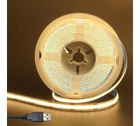 Clearhill 5V USB COB LED Strip Lights,Warm White 3000K,8mm Width 320LEDs/m,8W/m,CRI90,6.56FT/2M,Electroplated Double-Sided Panel Light Strip,Waterproof IP20,Flexible Strip for Indoor Decoration