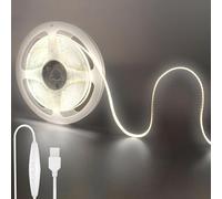 Clearhill 5V USB COB LED Strip Lights with Dimmable Switch,16.4FT/5M,Cool White 6500K,320LEDs/M,8mm Width,Not Waterproof IP20,1.5M USB Switch Cable,for DIY Home Indoor Decoration