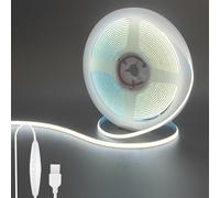 Clearhill 5V USB COB LED Strip Lights with Dimmable Switch,16.4FT/5M,Cool White 6500K,400LEDs/M,5mm Width,Not Waterproof IP20,1.5M USB Switch Cable,for DIY Home Indoor Decoration