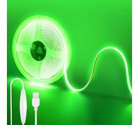 Clearhill 5V USB COB LED Strip Lights with Dimmable Switch,16.4FT/5M,Green,320LEDs/M,8mm Width,Not Waterproof IP20,1.5M USB Switch Cable,for DIY Home Indoor Decoration