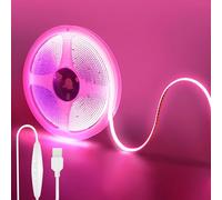 Clearhill 5V USB COB LED Strip Lights with Dimmable Switch,16.4FT/5M,Pink,320LEDs/M,8mm Width,Not Waterproof IP20,1.5M USB Switch Cable,for DIY Home Indoor Decoration