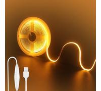 Clearhill 5V USB COB LED Strip Lights with Dimmable Switch,6.56FT/2M,Orange,320LEDs/M,8mm Width,Not Waterproof IP20,1.5M USB Switch Cable,for DIY Home Indoor Decoration