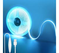 Clearhill 5V USB COB LED Strip Lights with Dimmable Switch,9.84FT/3M,Ice Blue,320LEDs/M,8mm Width,Not Waterproof IP20,1.5M USB Switch Cable,for DIY Home Indoor Decoration