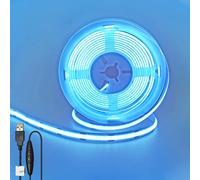 Clearhill 5V USB COB LED Strip Lights with Dimmable Switch,Iceblue,8mm Width 320LEDs/m,8W/m,CRI90,9.84FT/3M,Electroplated Double-Sided Panel Light Strip,Waterproof IP20,for Indoor Decoration
