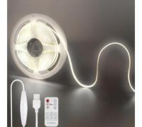 Clearhill 5V USB COB LED Strip Lights with Remote Dimmable Switch,16.4FT/5M,Cool White 6500K,320LEDs/M,8mm Width,Not Waterproof IP20,1.5M USB Switch Cable,for DIY Home Indoor Decoration