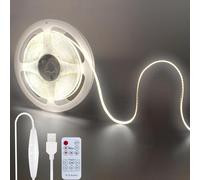 Clearhill 5V USB COB LED Strip Lights with Remote Dimmable Switch,6.56FT/2M,Cool White 6500K,320LEDs/M,8mm Width,Not Waterproof IP20,1.5M USB Switch Cable,for DIY Home Indoor Decoration