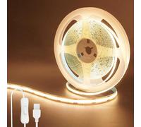 Clearhill 5V USB COB LED Strip Lights with Switch,16.4FT/5M,Warm White 3000K,320LEDs/M,8mm Width,Not Waterproof IP20,1M USB Cable,for DIY Home Indoor Decoration