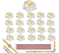 Clearhill 8mm 2Pin 20 Packs Press-in Assembly COB Led Strip Connectors,Ultra Slim,Strip to Strip OR Strip to Wire Connectors for Single Color 5V/12V/24V Light Strips,Transparent Terminal.
