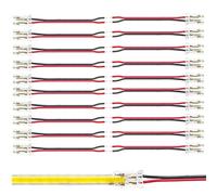 Clearhill 8mm 2Pin 20 Packs Press-in Assembly COB Led Strip Connectors,Ultra Slim,Strip to Wire Connectors + 10cm Cable for Single Color 5V/12V/24V Light Strips,Transparent Terminal,Safe Connection.