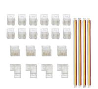 Clearhill 8mm 3Pin 24Pcs Transparent Solderless COB LED Strip Connector Corner Kit,Strip to Wire 4P,Strip to strip 12P,L-Shape 4P,Red and black wire 4P,for Double Color 5V/12V/24V LED Strips.