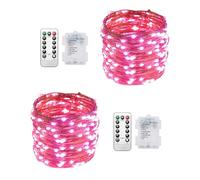 Clearhill Fairy Lights 2Pack, 32.8FT 100LED String Lights Battery（Not Included） Operated with Remote Control, Pink，8 Modes, Timing & Dimmable for Christmas Bedroom Indoor Outdoor Decor