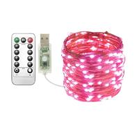 Clearhill USB Fairy Lights 1Pack,65.6ft/20M Pink 200LED USB Cooper Wire String Lights with Remote Control, 8 Modes, Timing & Dimmable for Christmas Bedroom Indoor Outdoor Decor