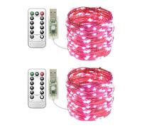 Clearhill USB Fairy Lights 2Pack,33ft/10M Pink 100LED USB Cooper Wire String Lights with Remote Control, 8 Modes, Timing & Dimmable for Christmas Bedroom Indoor Outdoor Decor