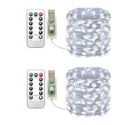 Clearhill USB Fairy Lights 2Pack,33ft/10M White 100LED USB Cooper Wire String Lights with Remote Control, 8 Modes, Timing & Dimmable for Christmas Bedroom Indoor Outdoor Decor