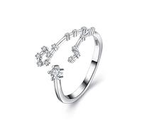 Clearine 925 Sterling Silver CZ Adjustable Statement Ring -"Pisces" Horoscope Zodiac 12 Constellation Astrology Jewellery for Women