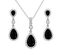 Clearine 925 Sterling Silver Wedding Bridal Black CZ Infinity Teardrop Pendant Necklace Dangle Earrings Set Jewellery Gift for Women Mum Wife Girlfriend Birthday Mothers Day Valentines Christmas