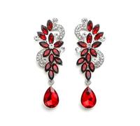 Clearine Bohemian Boho Crystal Floral Wedding Bridal Chandelier Teardrop Bling Long Dangle Earrings for Women Ruby Colour Silver-Tone