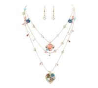 Clearine Bohemian Boho Handmade Colourful Beaded Layered Heart Pendant Necklace Hook Earring Jewelry Sets for Women Multicolour Gold-Tone