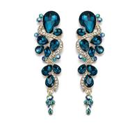 Clearine Bohemian Boho Multiple Crystal Teardrop Wedding Bridal Long Dangle Chandelier Earrings for Women Blue Gold-Tone