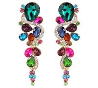 Clearine Bohemian Boho Multiple Crystal Teardrop Wedding Bridal Long Dangle Chandelier Earrings for Women Colourful Multicolour Gold-Tone