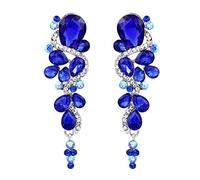 Clearine Bohemian Boho Multiple Teardrop Crystal Long Drop Dangle Chandelier Wedding Bridal Earrings for Women Royal Blue Silver-Tone
